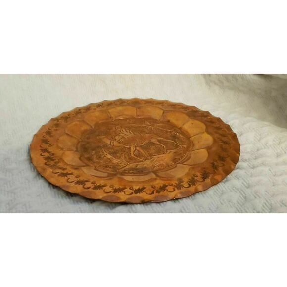 Antique Handmade Ornate Copper Wall Decor Plate Palm Tree, Camel, Bedouin - Picture 4 of 7